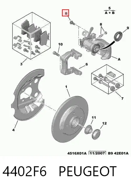 Suporte do freio traseiro direito 4402F6 Peugeot/Citroen