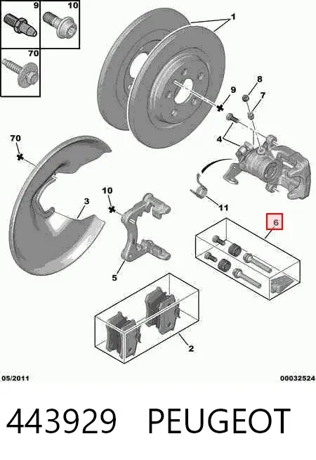 Kit de reparação de suporte do freio traseiro 443929 Peugeot/Citroen