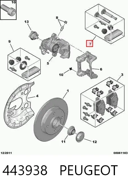 Kit de reparação de suporte do freio traseiro 443938 Peugeot/Citroen