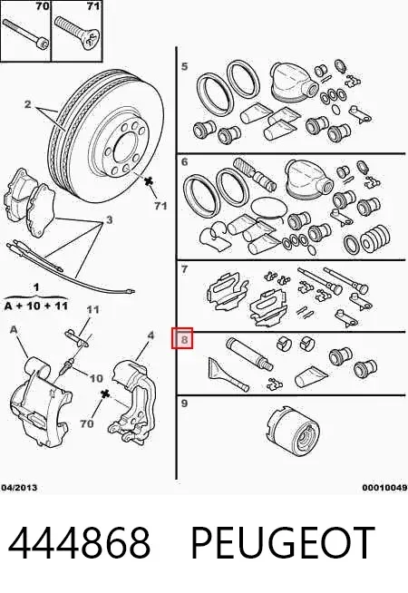 Kit de reparação de suporte do freio dianteiro 444868 Peugeot/Citroen