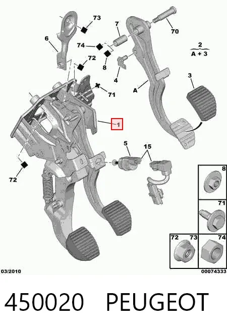 Consola de pedais, conjunto de pedais 450020 Peugeot/Citroen
