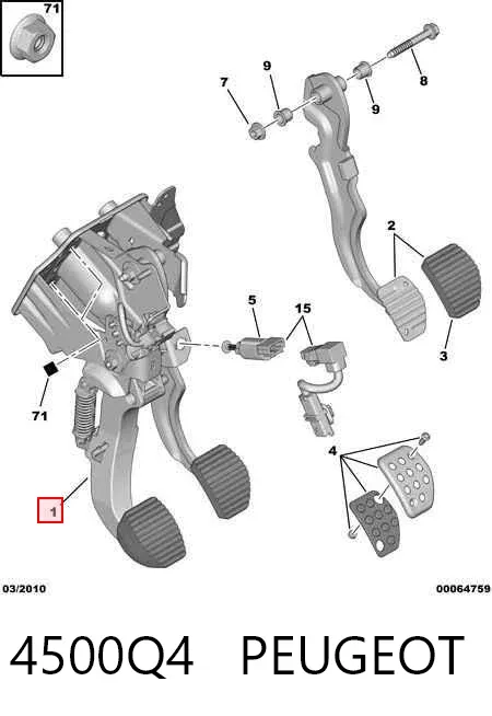 Consola de pedais, conjunto de pedais 4500Q4 Peugeot/Citroen