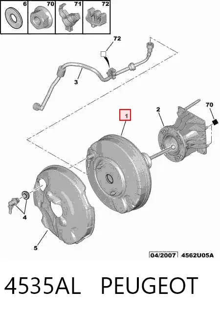 Reforçador dos freios a vácuo 4535AL Peugeot/Citroen