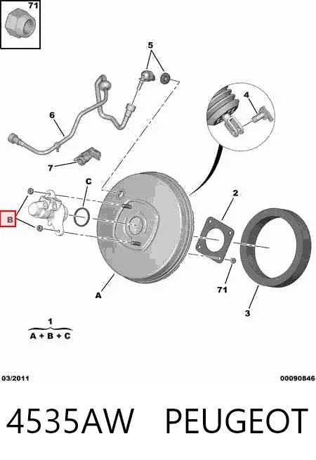 Reforçador dos freios a vácuo 4535AW Peugeot/Citroen