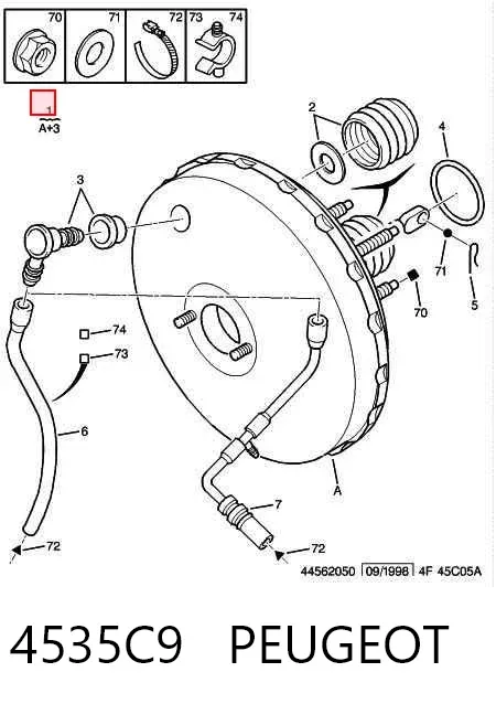 Reforçador dos freios a vácuo 4535C9 Peugeot/Citroen