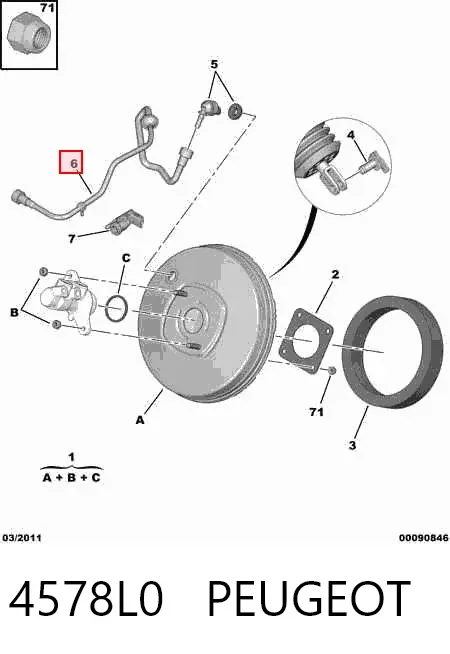 Tubo de impulsionador de vácuo dos freios 4578L0 Peugeot/Citroen