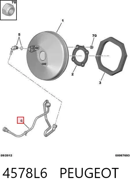 Tubo de impulsionador de vácuo dos freios 4578L6 Peugeot/Citroen