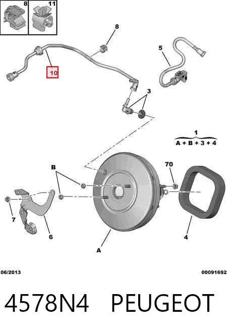 Tubo de impulsionador de vácuo dos freios 4578N4 Peugeot/Citroen