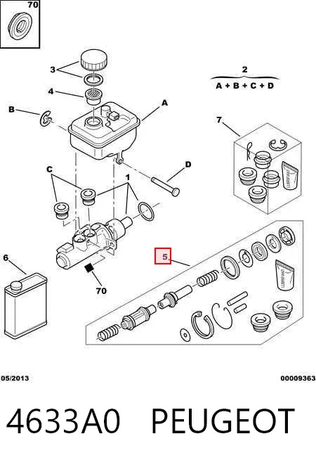 Kit de reparação de cilindro mestre do freio 4633A0 Peugeot/Citroen