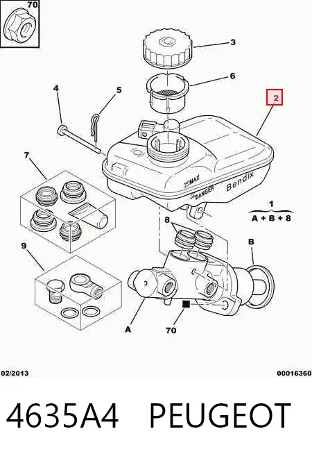 Tanque de cilindro mestre do freio (de fluido de freio) 4635A4 Peugeot/Citroen