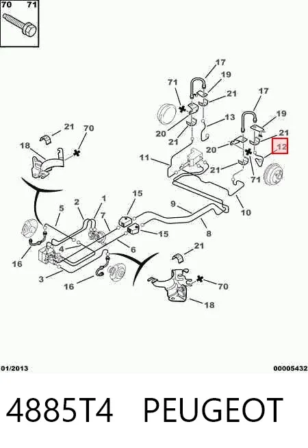 Tubo do freio traseiro esquerdo 4885T4 Peugeot/Citroen