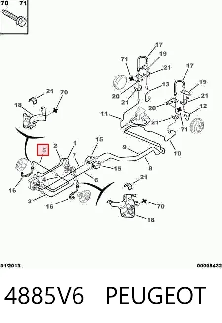 Tubo dianteiro direito do freio 4885V6 Peugeot/Citroen