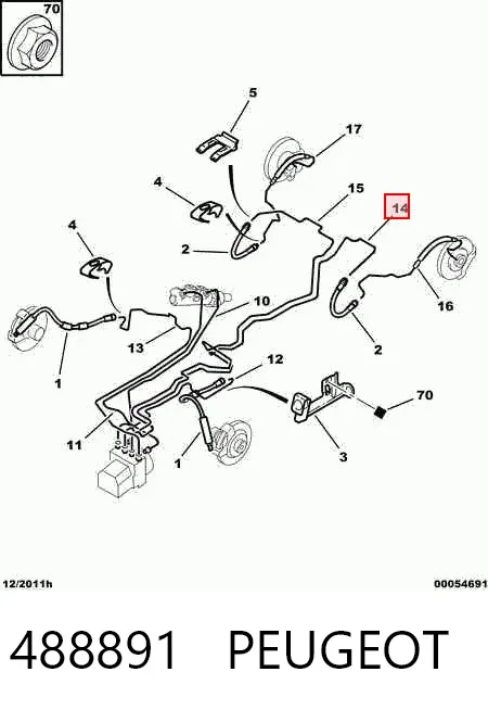 Tubo traseiro central do freio 488891 Peugeot/Citroen