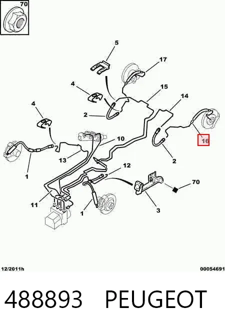 Tubo do freio traseiro esquerdo 488893 Peugeot/Citroen
