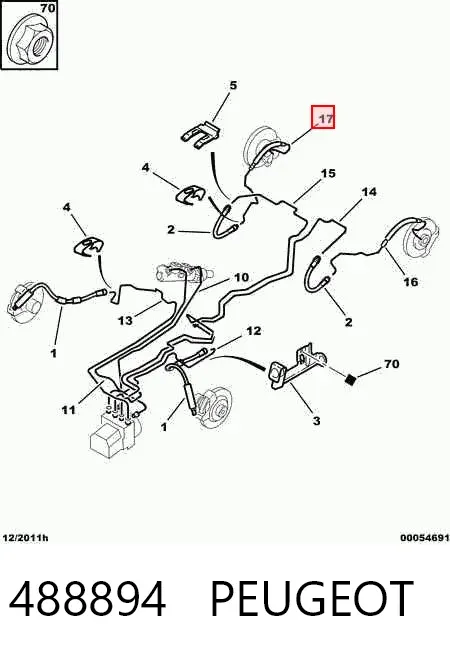 Mangueira do freio traseira direita 488894 Peugeot/Citroen