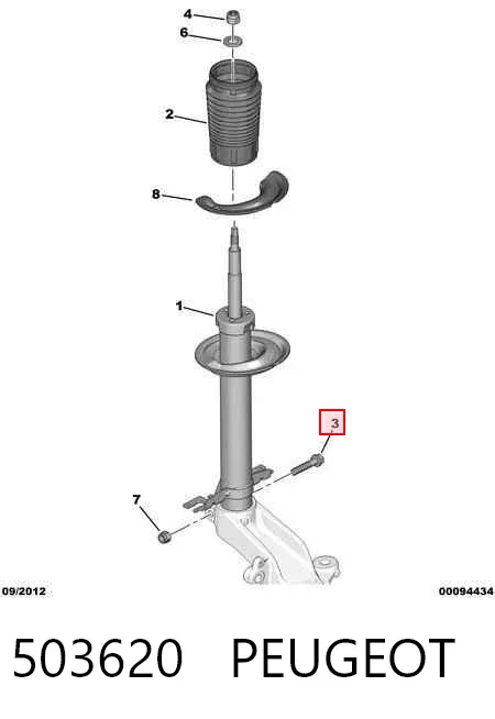 Parafuso de fixação de amortecedor dianteiro 503620 Peugeot/Citroen