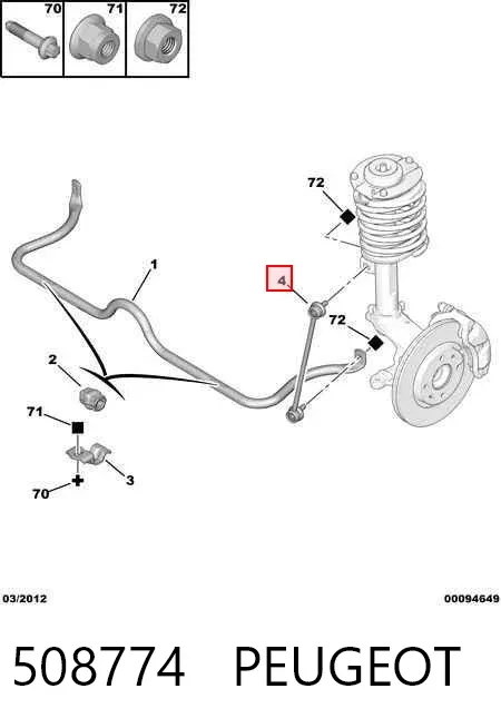 Montante de estabilizador dianteiro 508774 Peugeot/Citroen