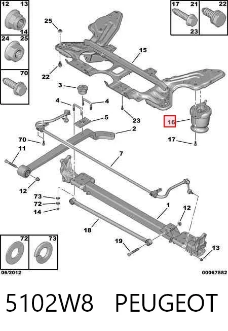 Coxim pneumático (suspensão de lâminas pneumática) do eixo traseiro 5102W8 Peugeot/Citroen