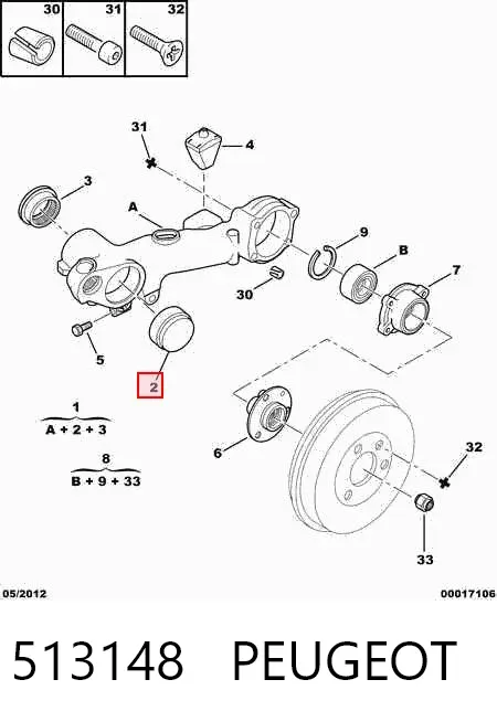 Bloco silencioso dianteiro de braço oscilante traseiro longitudinal 513148 Peugeot/Citroen