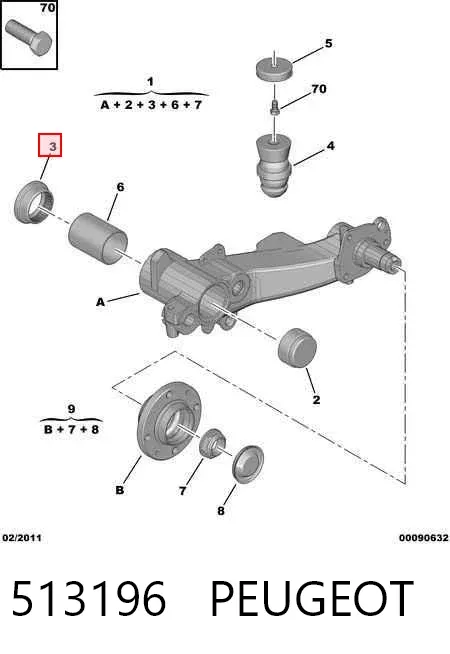 Bloco silencioso de viga traseira (de plataforma veicular) 513196 Peugeot/Citroen
