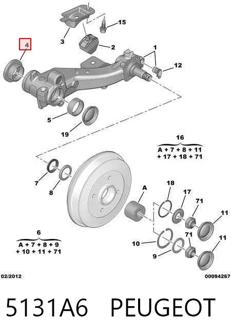 Rolamento de agulha de viga traseira 5131A6 Peugeot/Citroen