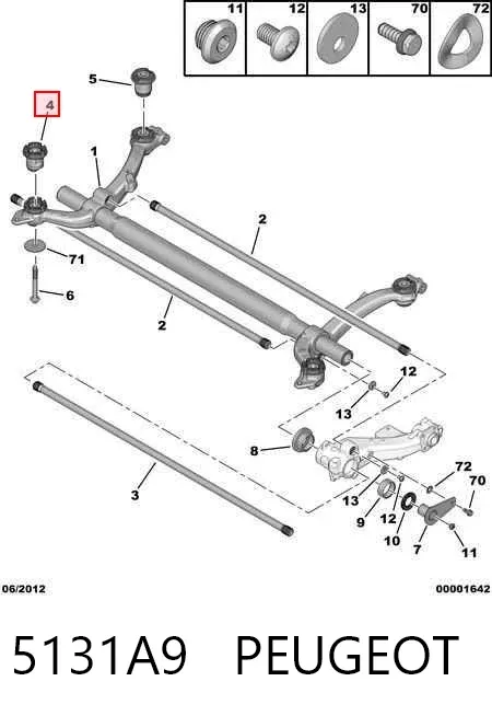 Bloco silencioso de viga traseira (de plataforma veicular) 5131A9 Peugeot/Citroen