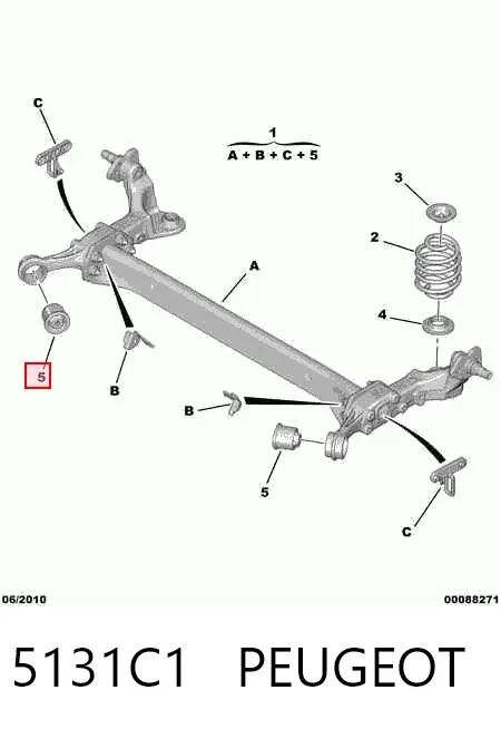 Bloco silencioso de viga traseira (de plataforma veicular) 5131C1 Peugeot/Citroen