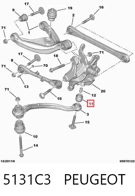 Bloco silencioso do braço oscilante inferior traseiro longitudinal 5131C3 Peugeot/Citroen