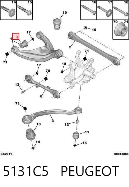 Bloco silencioso do braço oscilante superior traseiro 5131C5 Peugeot/Citroen