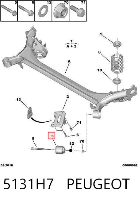 Bloco silencioso de viga traseira (de plataforma veicular) 5131H7 Peugeot/Citroen