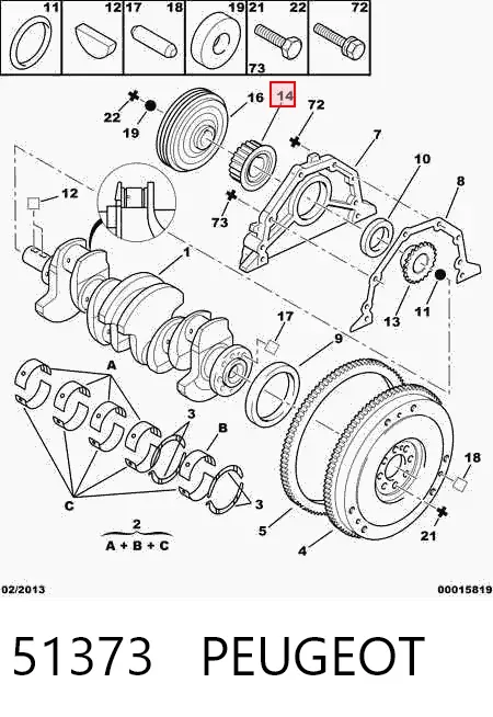 Engrenagem de cadeia da roda dentada de acionamento de cambota de motor 51373 Peugeot/Citroen