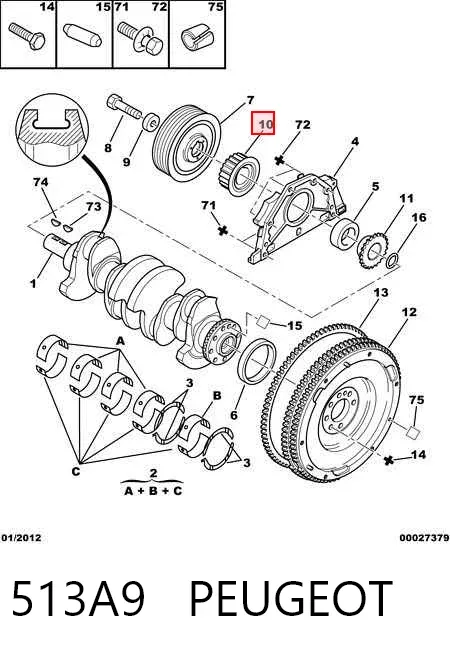 Engrenagem de cadeia da roda dentada de acionamento de cambota de motor 513A9 Peugeot/Citroen