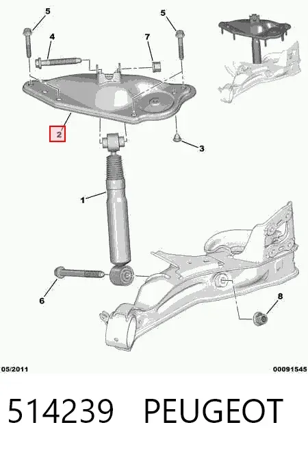 Suporte de amortecedor traseiro esquerdo 514239 Peugeot/Citroen