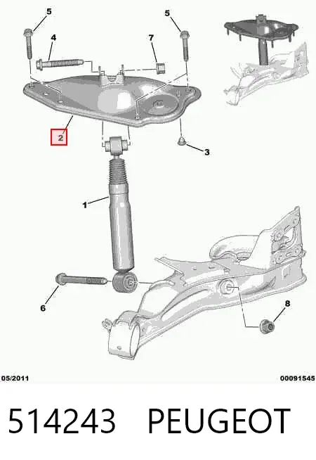 Suporte de amortecedor traseiro esquerdo 514243 Peugeot/Citroen