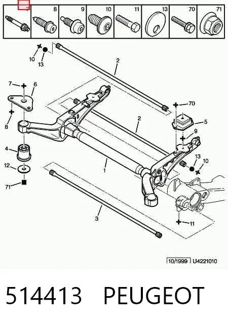 Parafuso de fixação de viga dianteira (de plataforma veicular) 514413 Peugeot/Citroen