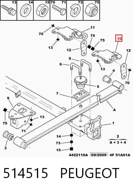 Consola da suspensão de lâminas do eixo traseiro 514515 Peugeot/Citroen