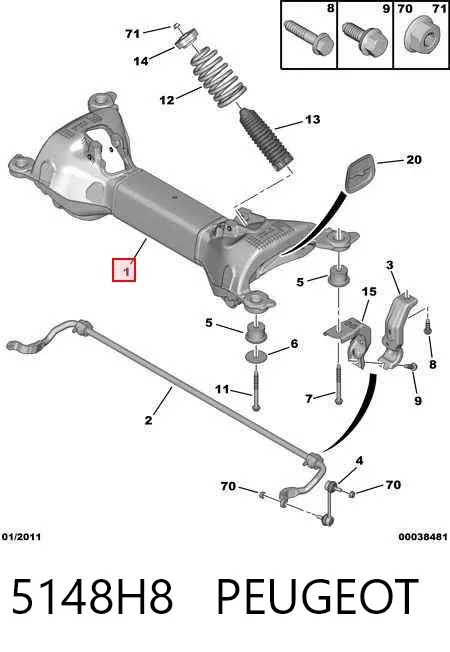 Viga de suspensão traseira (plataforma veicular) 5148H8 Peugeot/Citroen