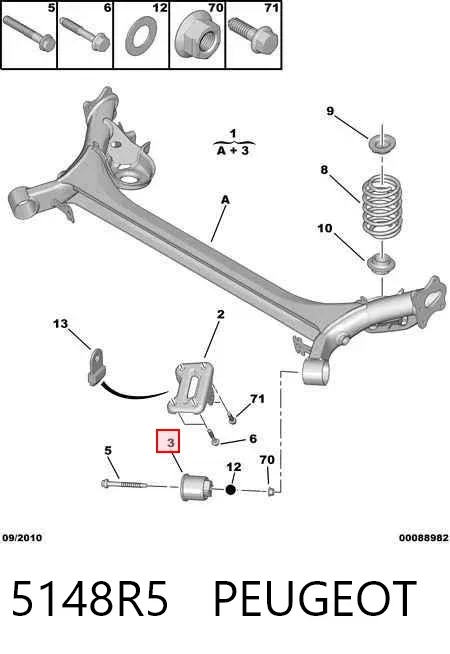 Viga de suspensão traseira (plataforma veicular) 5148R5 Peugeot/Citroen