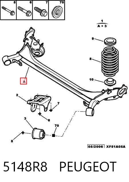 Viga de suspensão traseira (plataforma veicular) 5148R8 Peugeot/Citroen