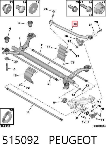 Barra longitudinal de suspensão traseira direita 515092 Peugeot/Citroen