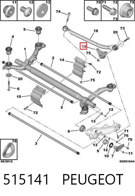 Consola de viga traseira 515141 Peugeot/Citroen