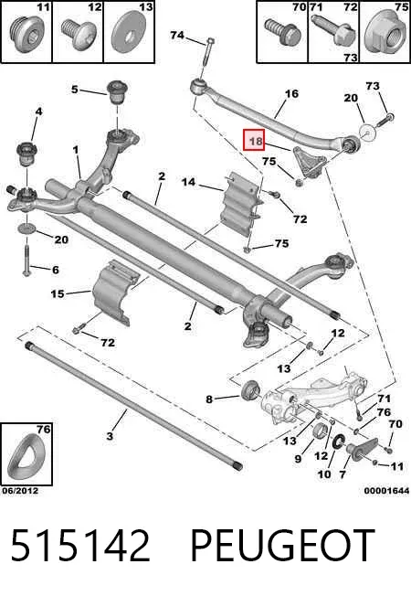 Consola de viga traseira 515142 Peugeot/Citroen
