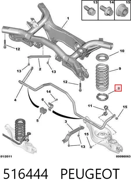Espaçador (anel de borracha) da mola traseira inferior 516444 Peugeot/Citroen