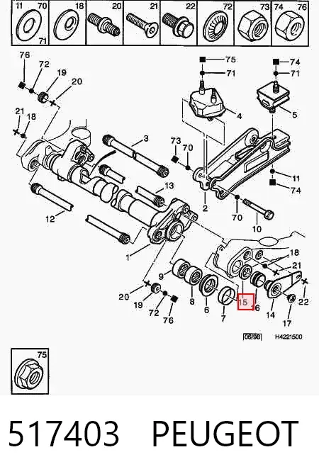 Bloco silencioso traseiro de barra Panhard 517403 Peugeot/Citroen