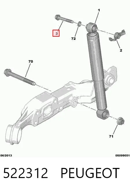 Parafuso de fixação de amortecedor traseiro 522312 Peugeot/Citroen