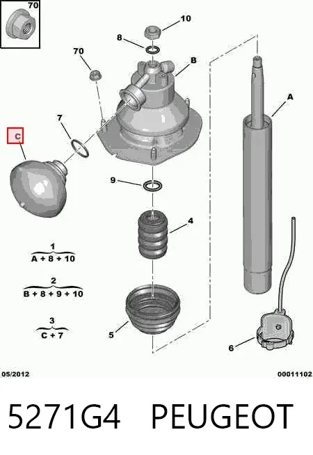 Acumulador hidráulico dianteiro do sistema de amortecimento 5271G4 Peugeot/Citroen