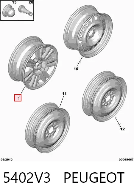 Discos de roda de aleação ligeira (de aleação ligeira, de titânio) 5402V3 Peugeot/Citroen