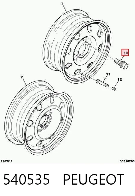 Parafuso de roda 540535 Peugeot/Citroen