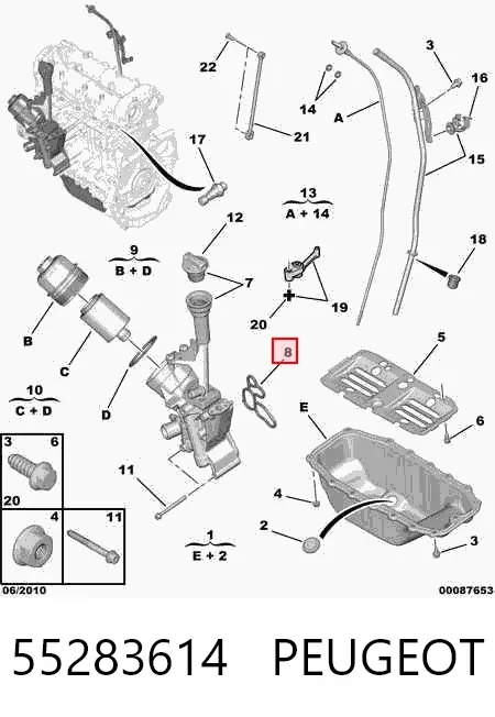 Vedante de adaptador do filtro de óleo 55283614 Peugeot/Citroen
