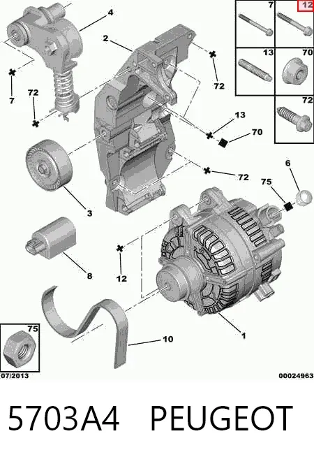 Polia do gerador 5703A4 Peugeot/Citroen